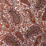 Crêpe viscose imprimé cachemire vieux rose et marron fond écru
