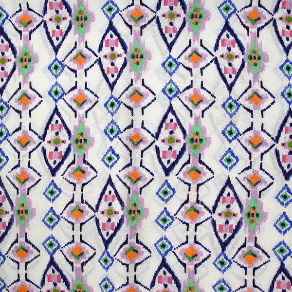 Crêpe viscose imprimé éclat mystique parme et indigo fond blanc