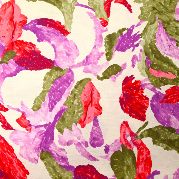 Crêpe polyviscose imprimé fleurs stylisées fond écru