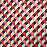 Crêpe viscose imprimé géométrie variable corail et marine fond écru