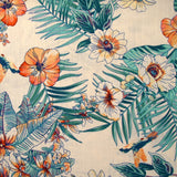 Crêpe viscose imprimé jungle exotique fond écru