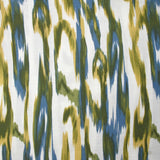 Crêpe viscose imprimé ondes abstraites vert et bleu fond blanc