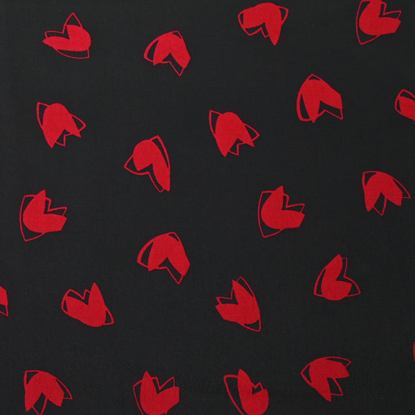 Crêpe viscose léger imprimé cœurs rouges fond noir