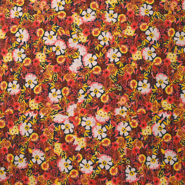 Crépon viscose lurex fleurs du dimanche jaune fond marine