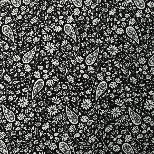 Crépon viscose rayé lurex argent cachemire fond noir