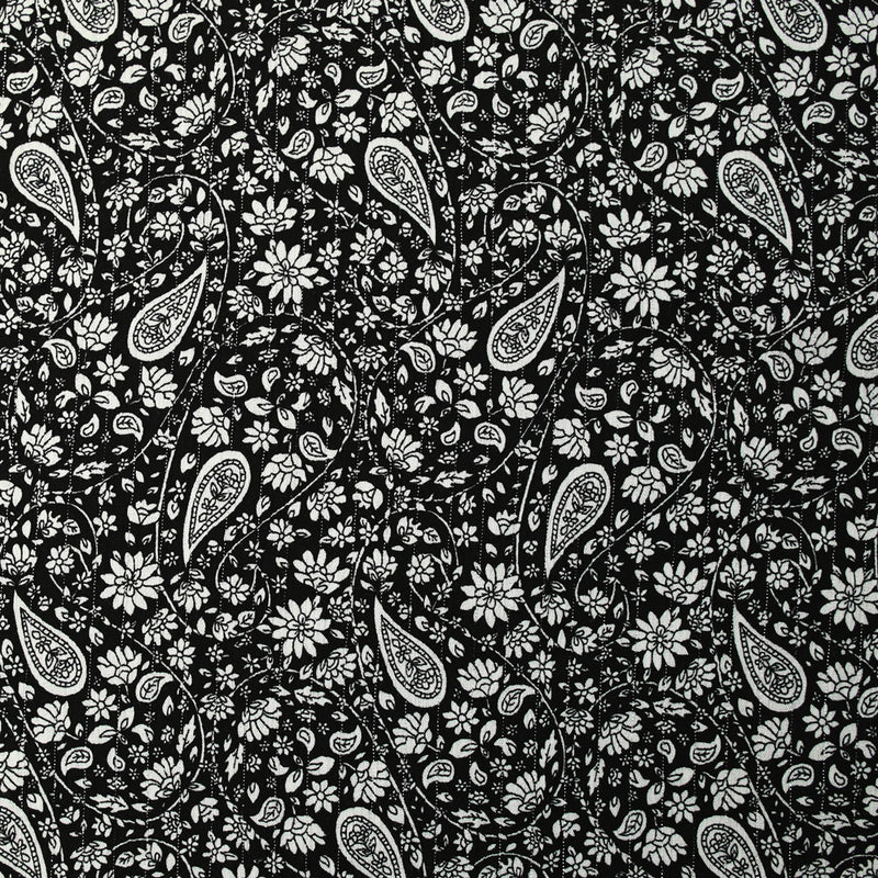 Crépon viscose rayé lurex argent cachemire fond noir