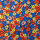 Crépon viscose rayé lurex argent Camellia bleu et rouge fond marine