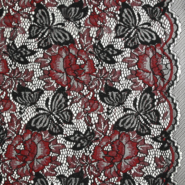 Dentelle polyester Azalée noir et rouge