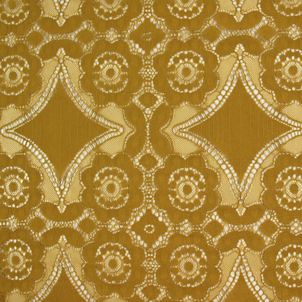 Dentelle polyester bohème moutarde