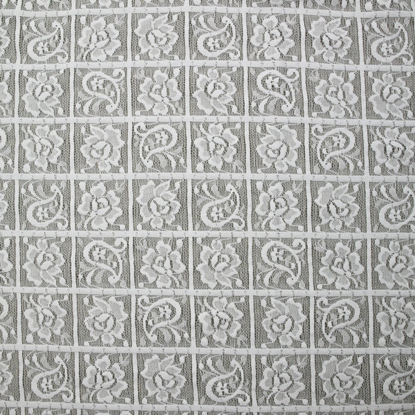 Dentelle polyester géométrie de fleurs fond blanc