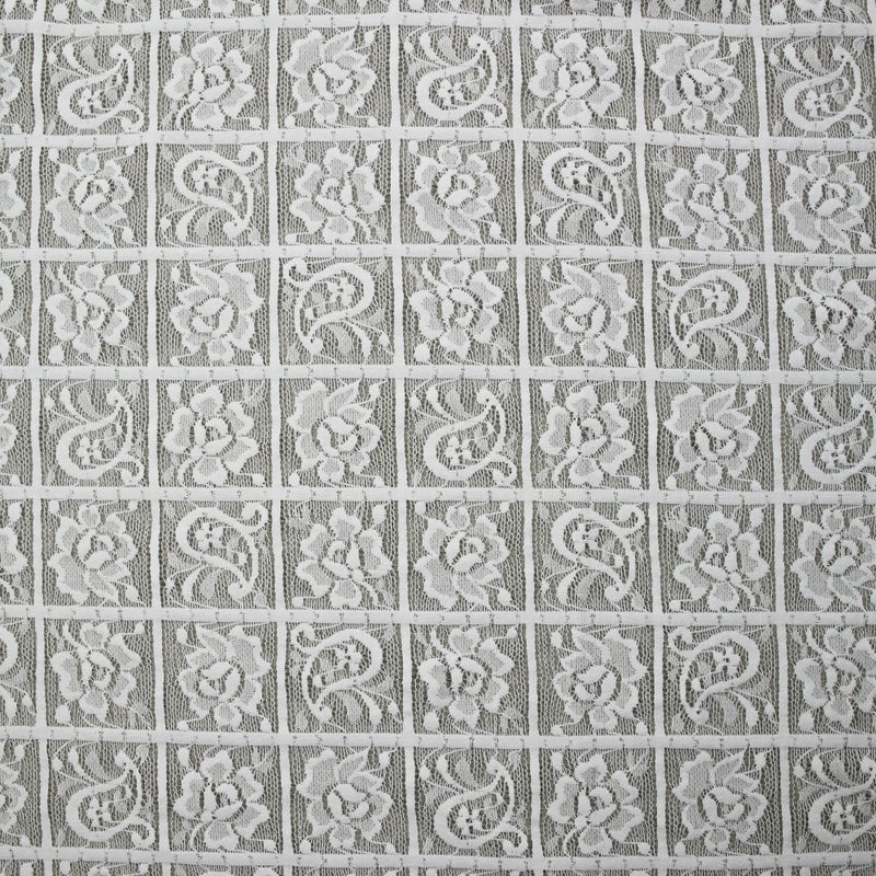 Dentelle polyester géométrie de fleurs fond blanc