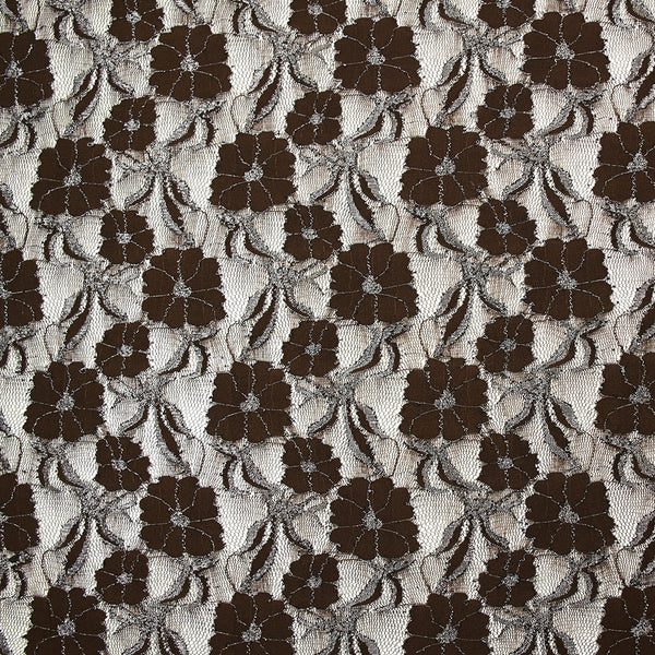 Dentelle polyester Martha métallisé argent fond marron