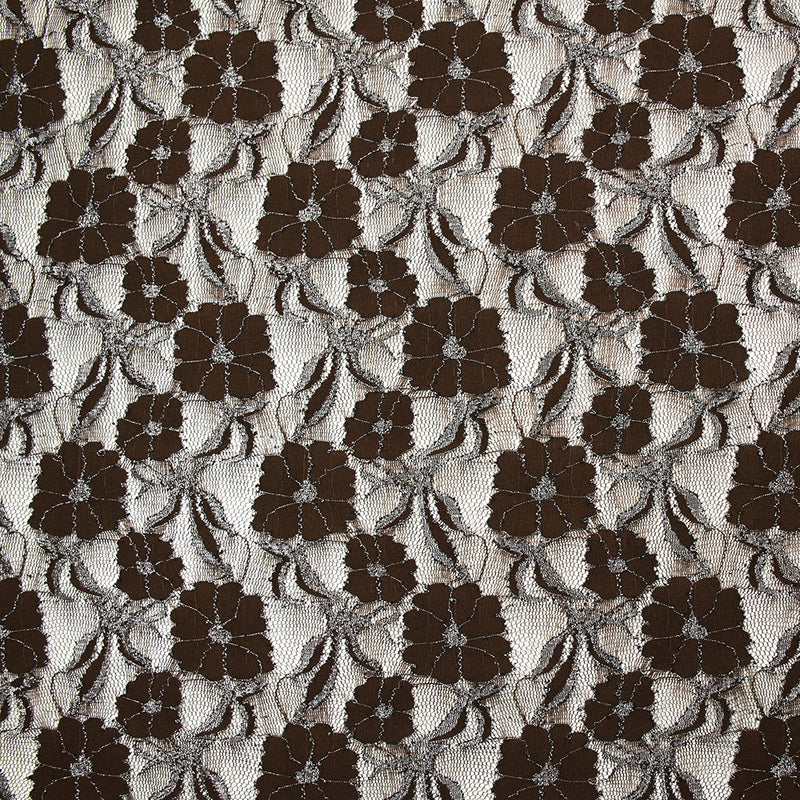 Dentelle polyester Martha métallisé argent fond marron