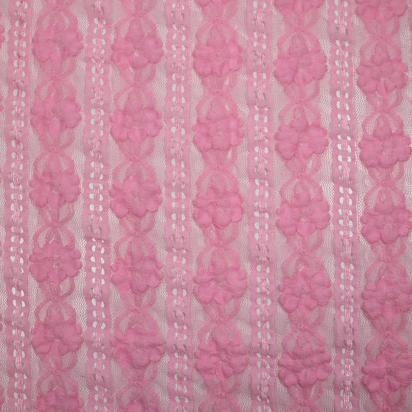 Dentelle rayure fleurs rose barbie