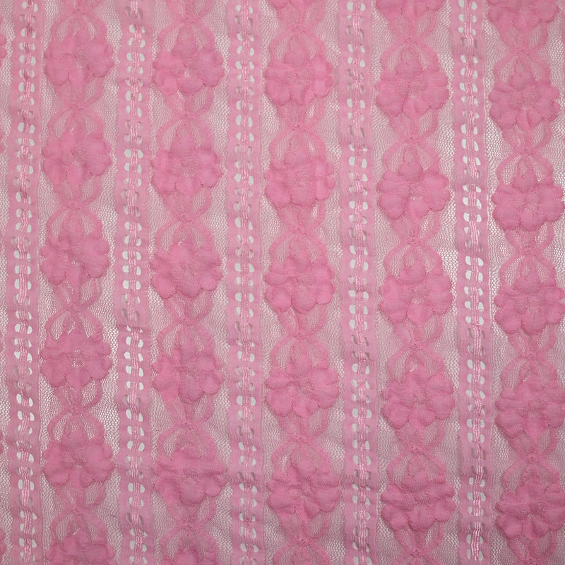 Dentelle rayure fleurs rose barbie