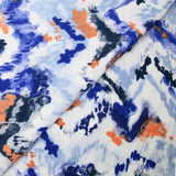 Double gaze imprimée chevrons orange et bleu fond blanc