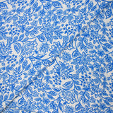 Double gaze imprimée fleurs bleue fond écru