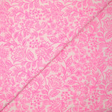 Double gaze imprimée fleurs rose fond écru