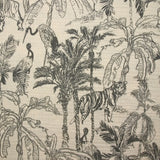 Double gaze imprimée toile de Jouy jungle gris fond écru
