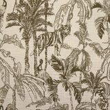 Double gaze imprimée toile de Jouy jungle taupe fond écru