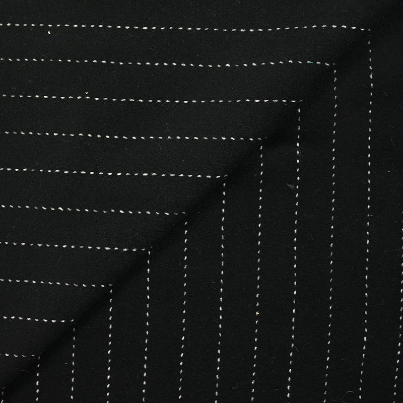 Drap de laine mélangée rayure blanche fond noir