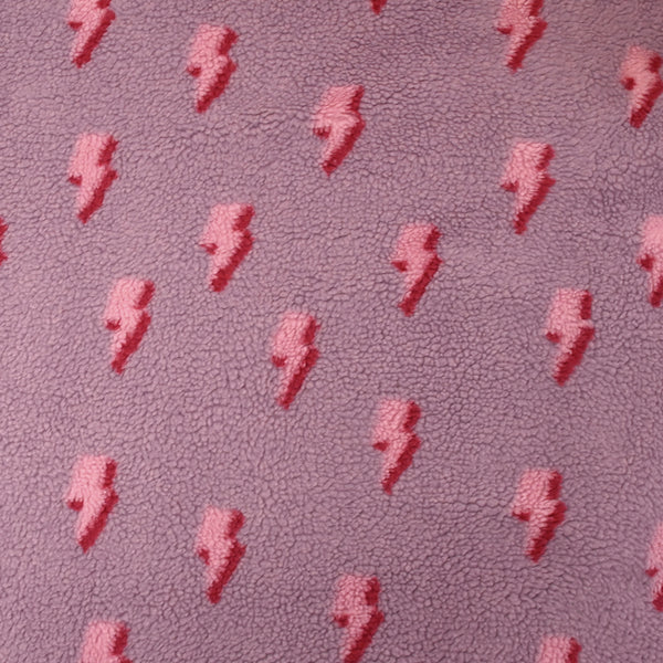 Fausse fourrure sherpa éclairs fond lilas