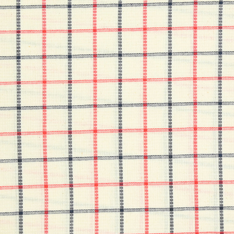 Coton à carreaux ligne rouge et marine fond écru