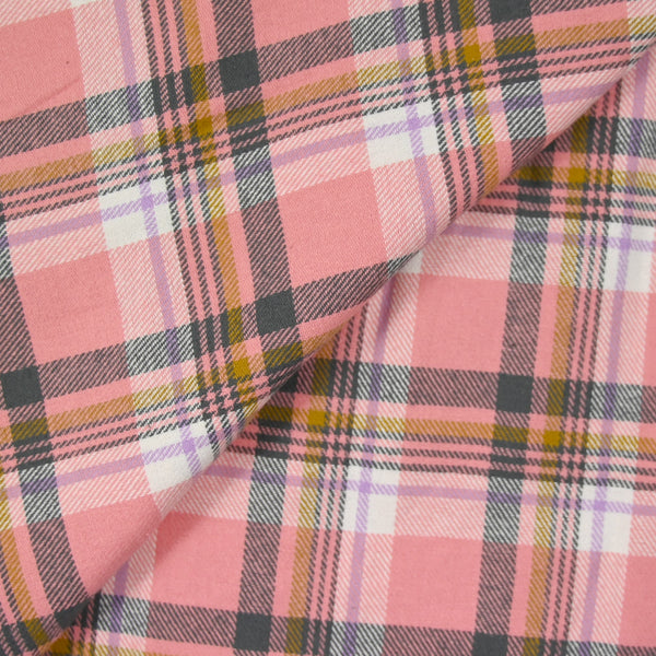 Flanelle de coton à carreaux Jules rose et violet