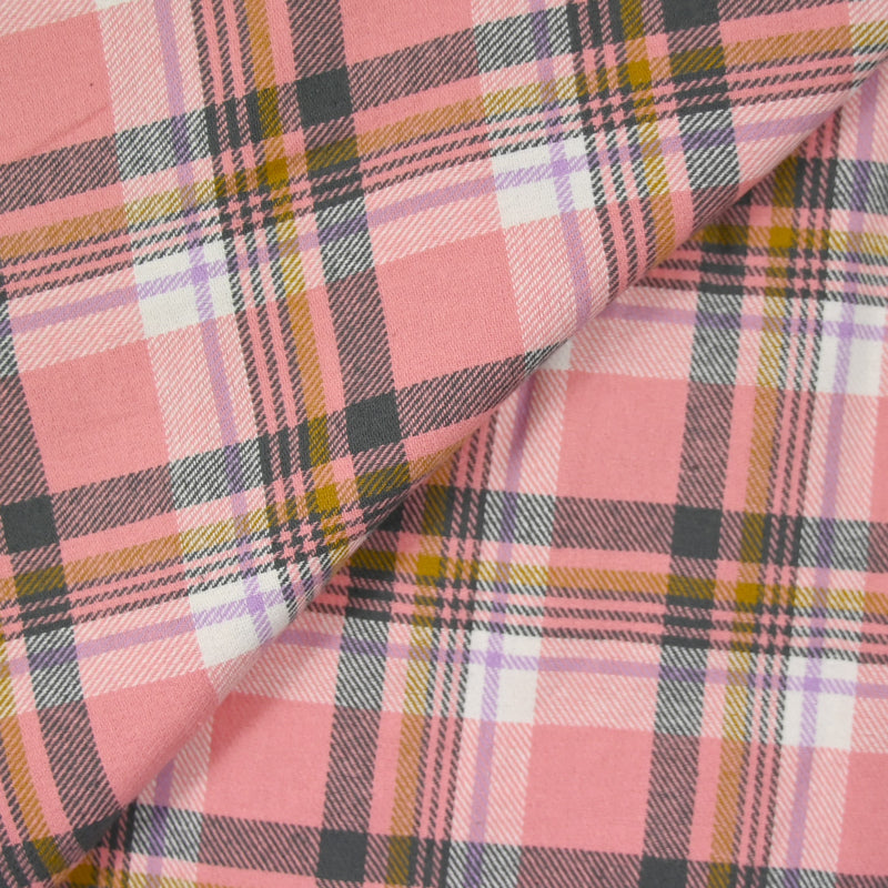 Flanelle de coton à carreaux Jules rose et violet
