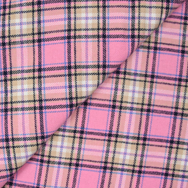 Flanelle de coton à carreaux Raphaël rose et bleu