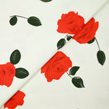 Gabardine 100% coton bouquet de rose rouge fond blanc