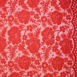 Guipure fine motif champêtre fond rouge