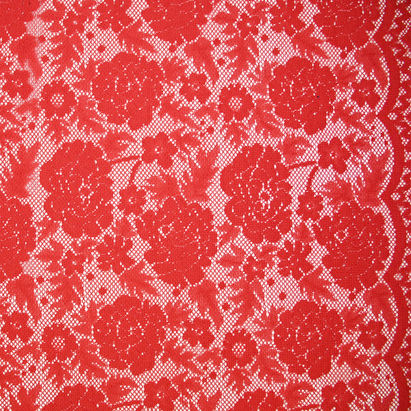 Guipure fine motif champêtre fond rouge