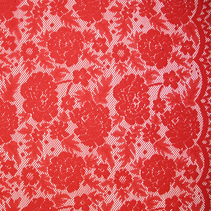 Guipure fine motif champêtre fond rouge