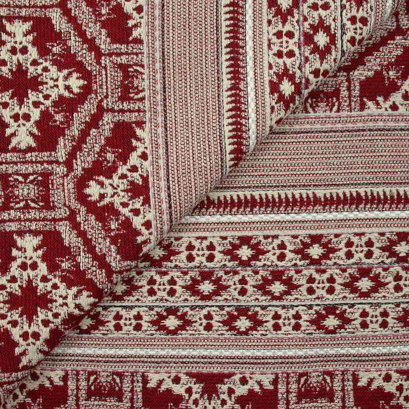 Jacquard de polycoton frise aztèque rouge et écru