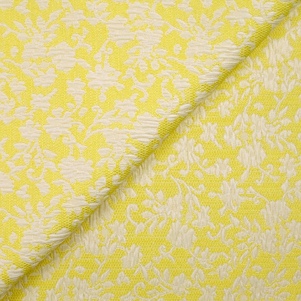 Jacquard de polycoton liaison de fleurs fond jaune