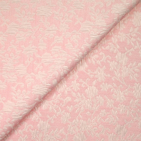 Jacquard de polycoton liaison de fleurs fond rose