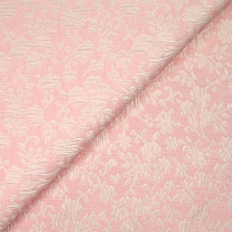 Jacquard de polycoton liaison de fleurs fond rose