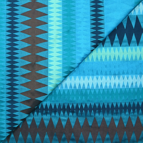 Jacquard de polyester carnaval bleu, turquoise et vert d'eau