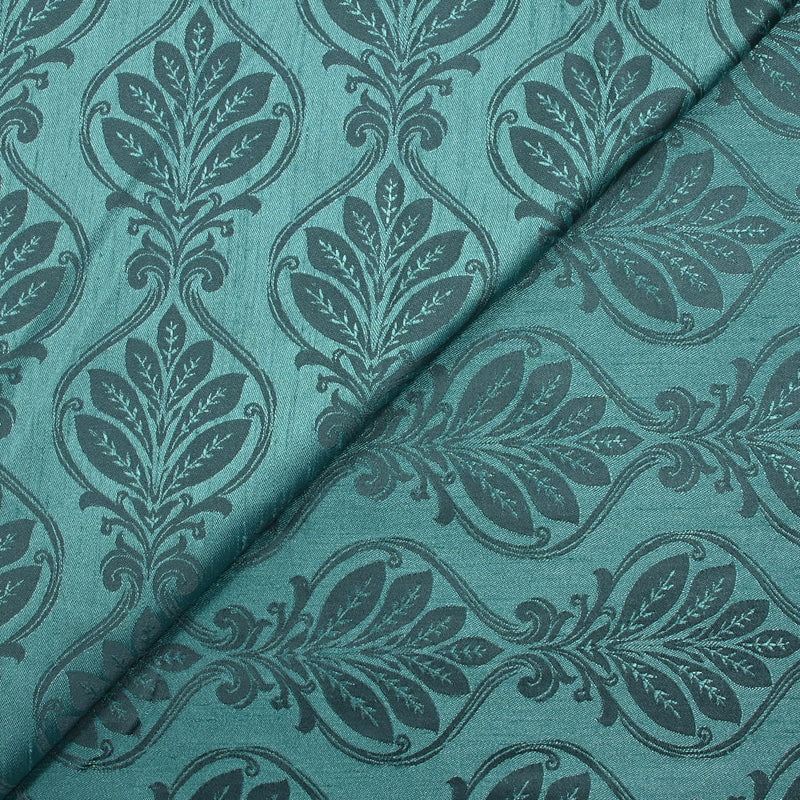 Jacquard de polyester feuille mystique bleu caraïbes et gris bleuté