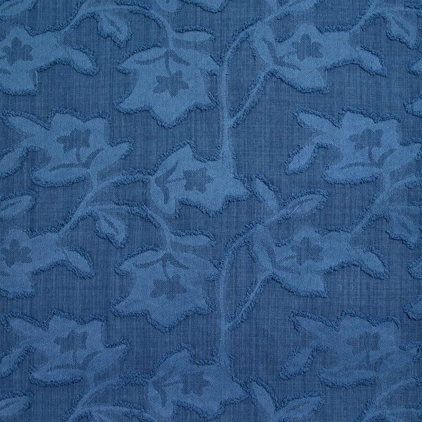 Jacquard de polyester fleurs plumetis bleu