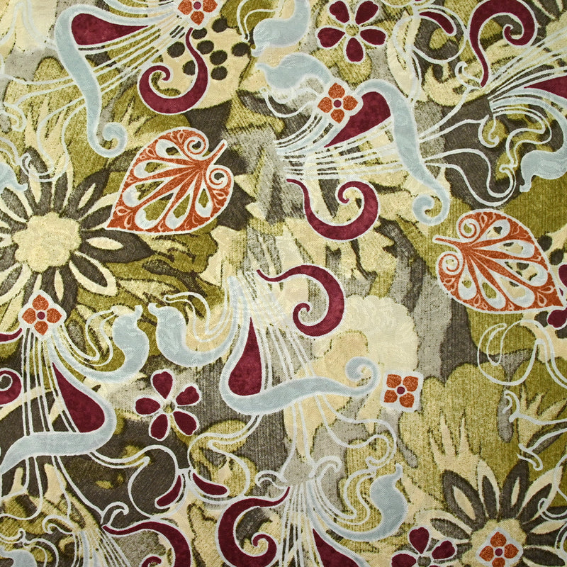 Jacquard de polyester satiné imprimé fantaisie baroque kaki