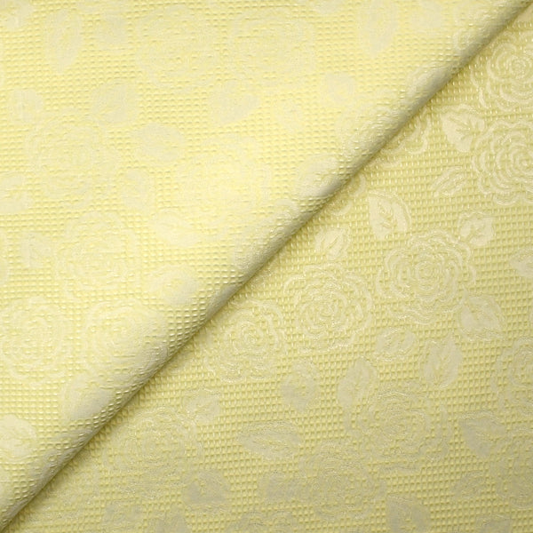 Jacquard nid d'abeille satiné fleurs jaune pâle et blanc