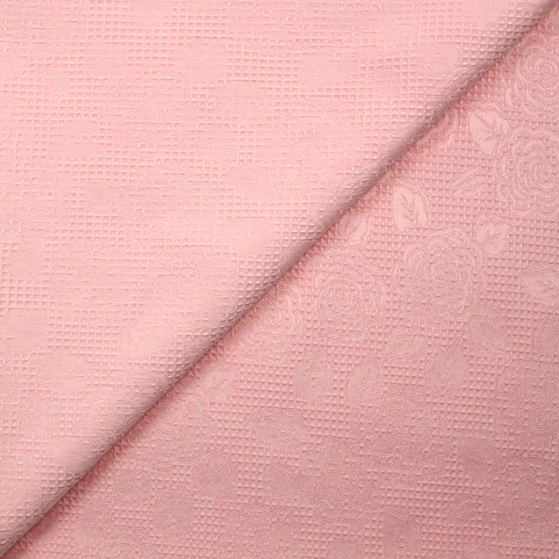 Jacquard nid d'abeille satiné fleurs rose pastel