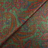 Jacquard polyester lamé cachemire rouge et fuchsia fond vert pomme