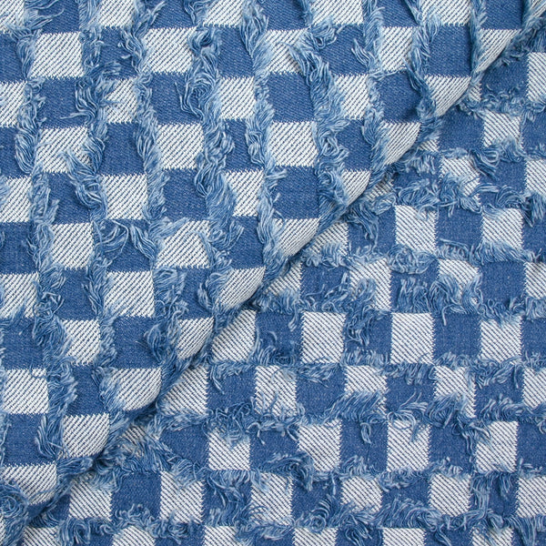 Jean's coton damier à franges bleu