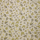 Jersey côtelé imprimé fleurs jaune et gris fond écru chiné