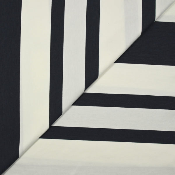 Jersey de coton fin rayé bleu nuit et blanc cassé