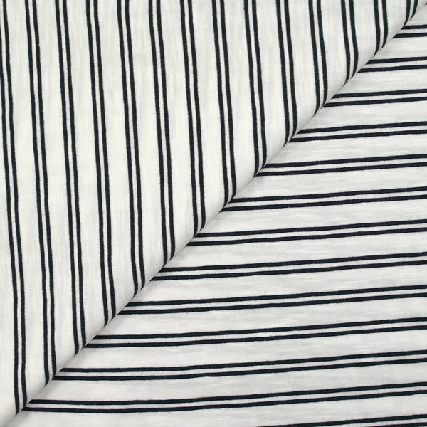 Jersey de coton flammé rayé bleu nuit et blanc