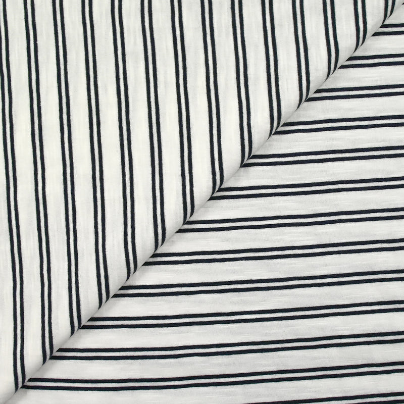 Jersey de coton flammé rayé bleu nuit et blanc